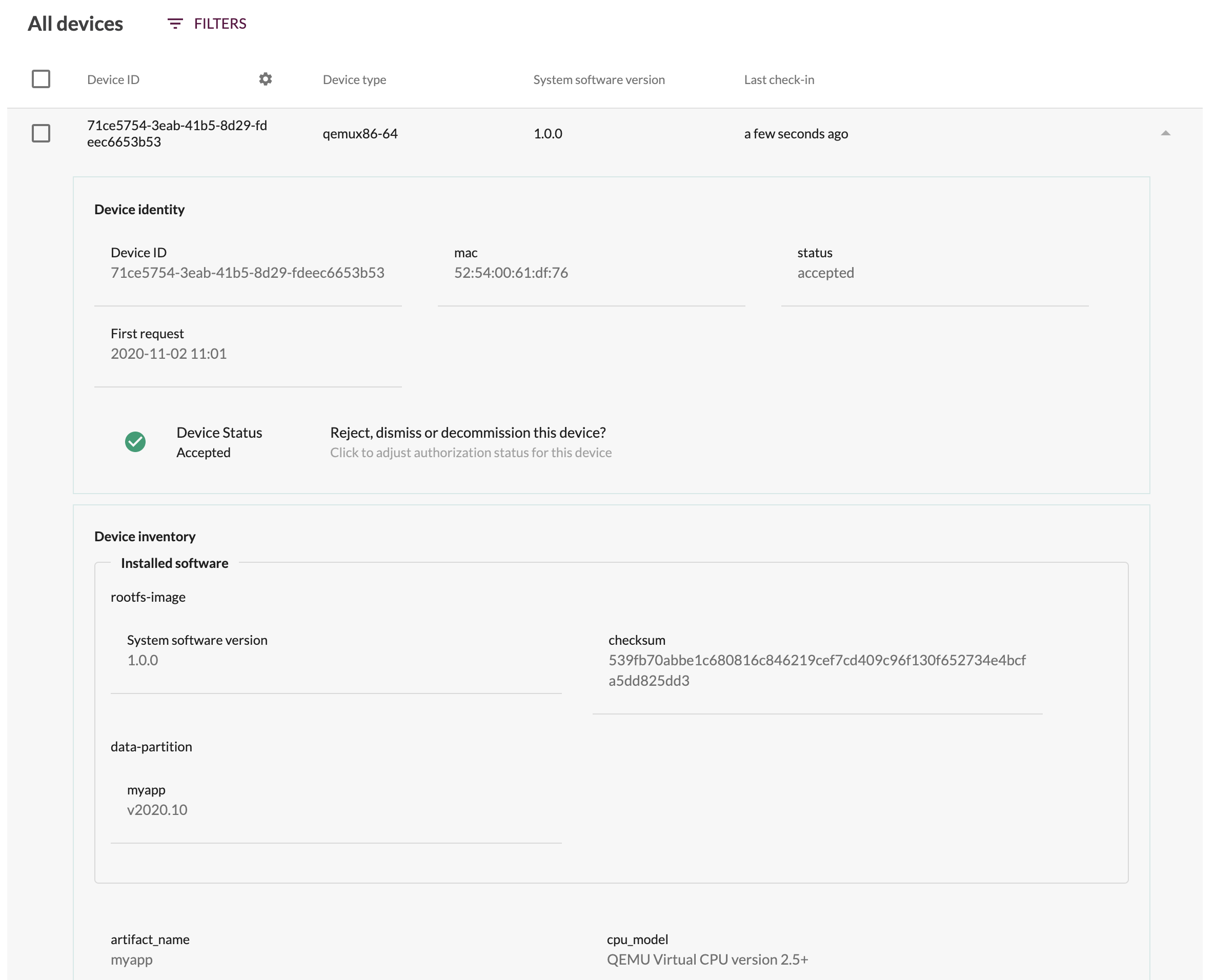 Updated rootfs-image Artifact with data partition information specified