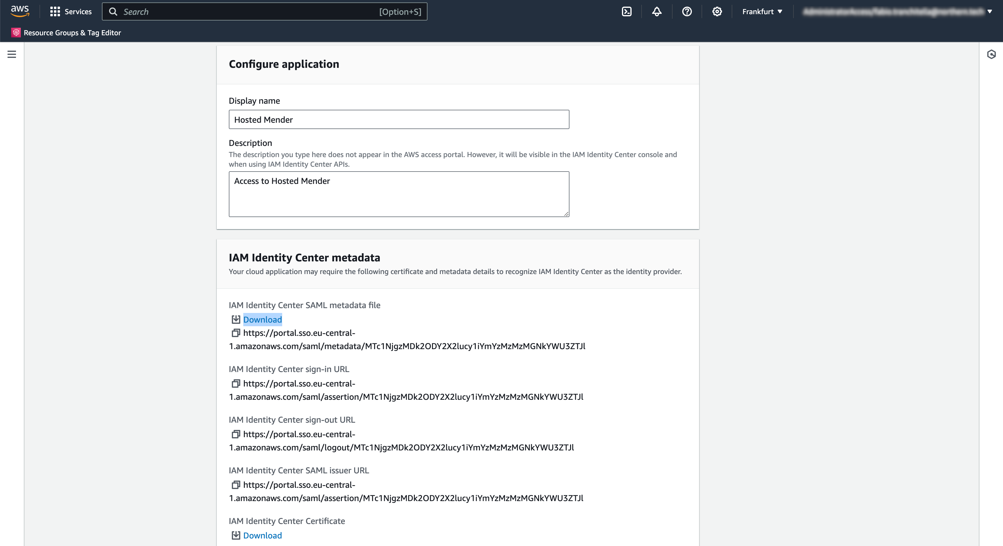 Download the SAML metadata