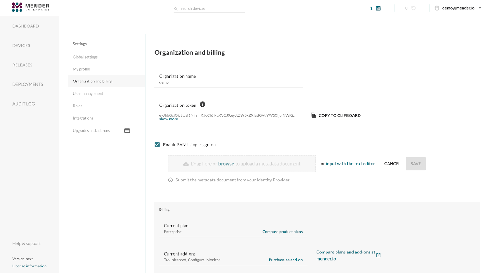 SAML configuration