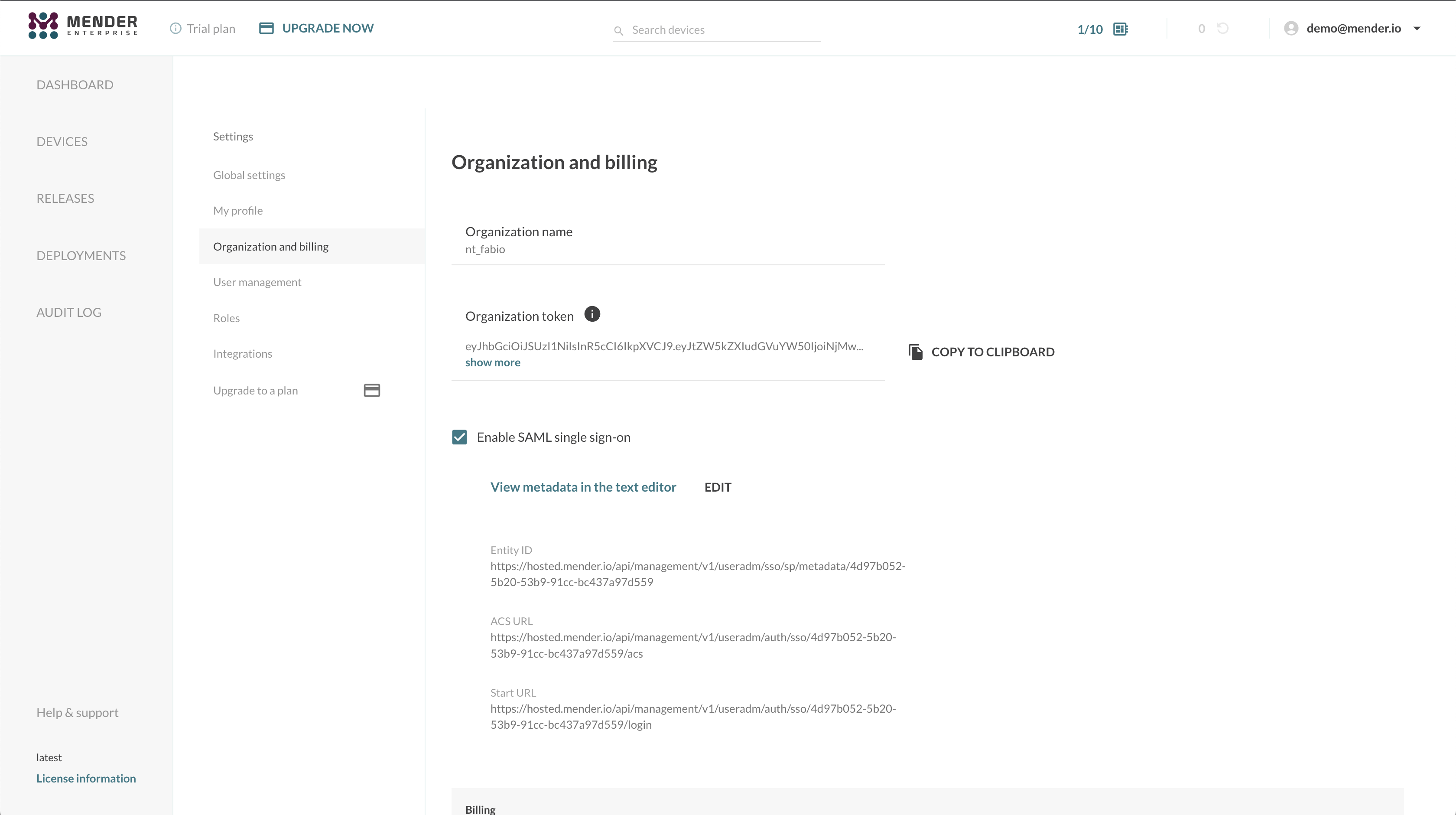SAML configuration